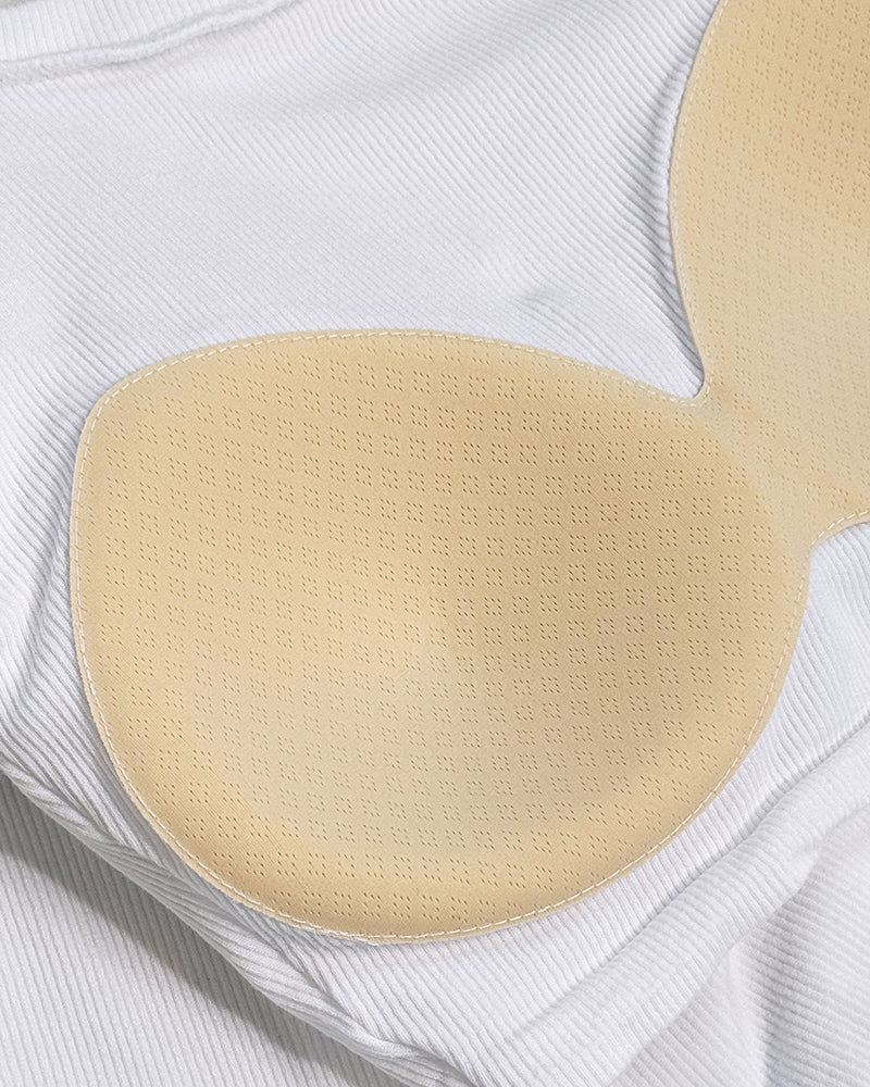 U-Neck Long-Sleeve Tee with Integrated Bra: High-Stretch Knit Top