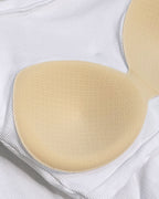 U-Neck Long-Sleeve Tee with Integrated Bra: High-Stretch Knit Top