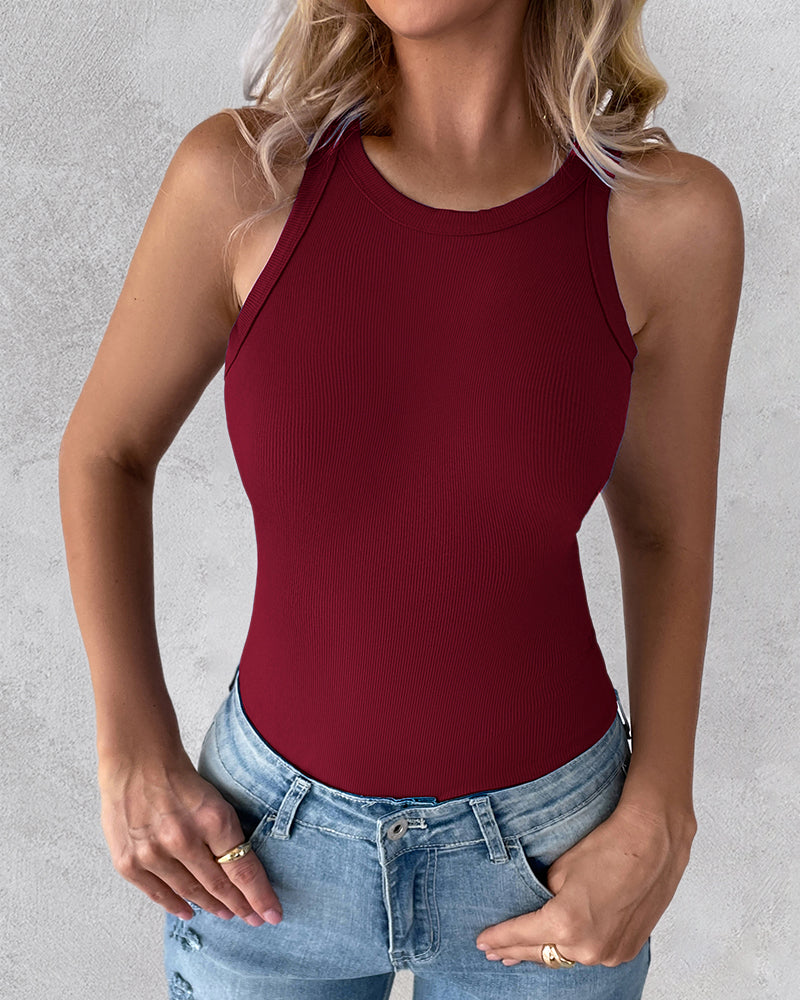 3-Pack Knit Racerback Tank Tops, Round Neck, Thick Straps