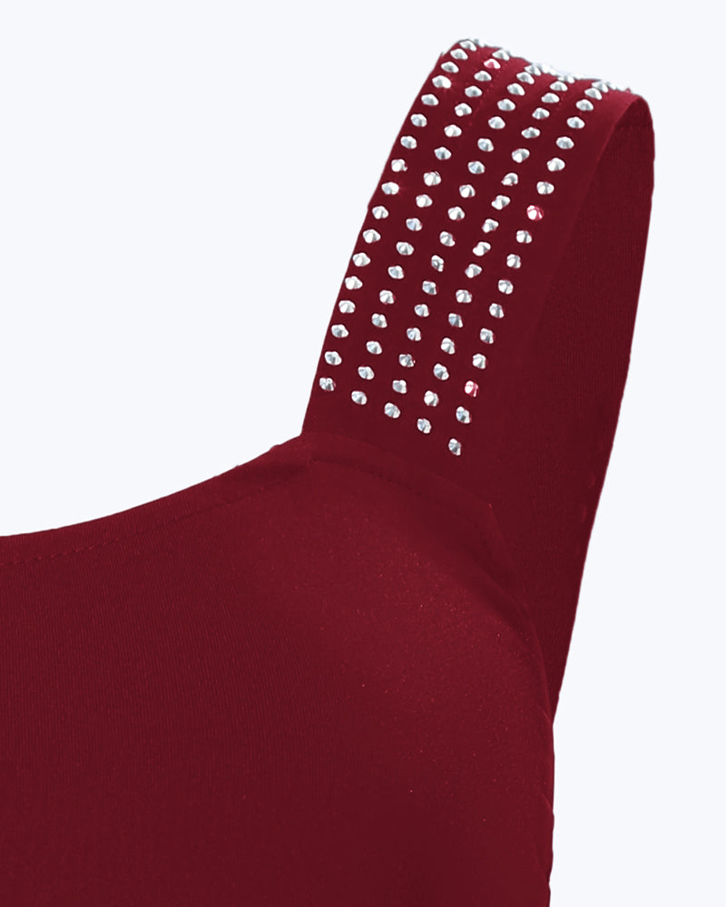 Thick Strap Tank Top with Rhinestone Embellishments