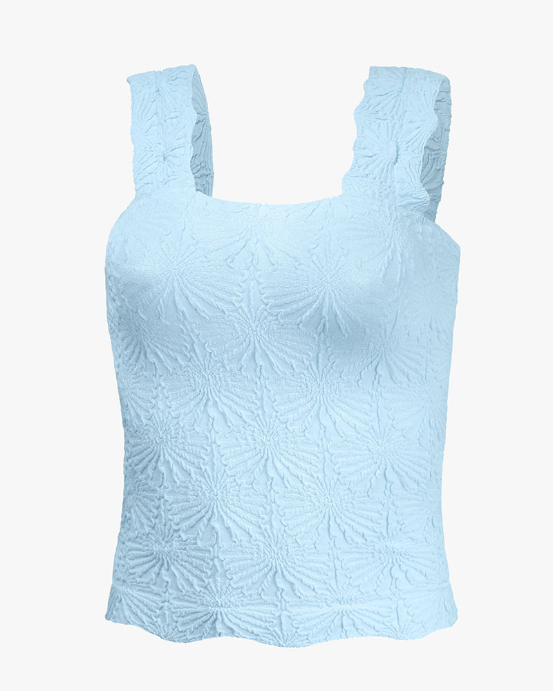 Floral Jacquard Square Neck Crop Top with Thick Straps