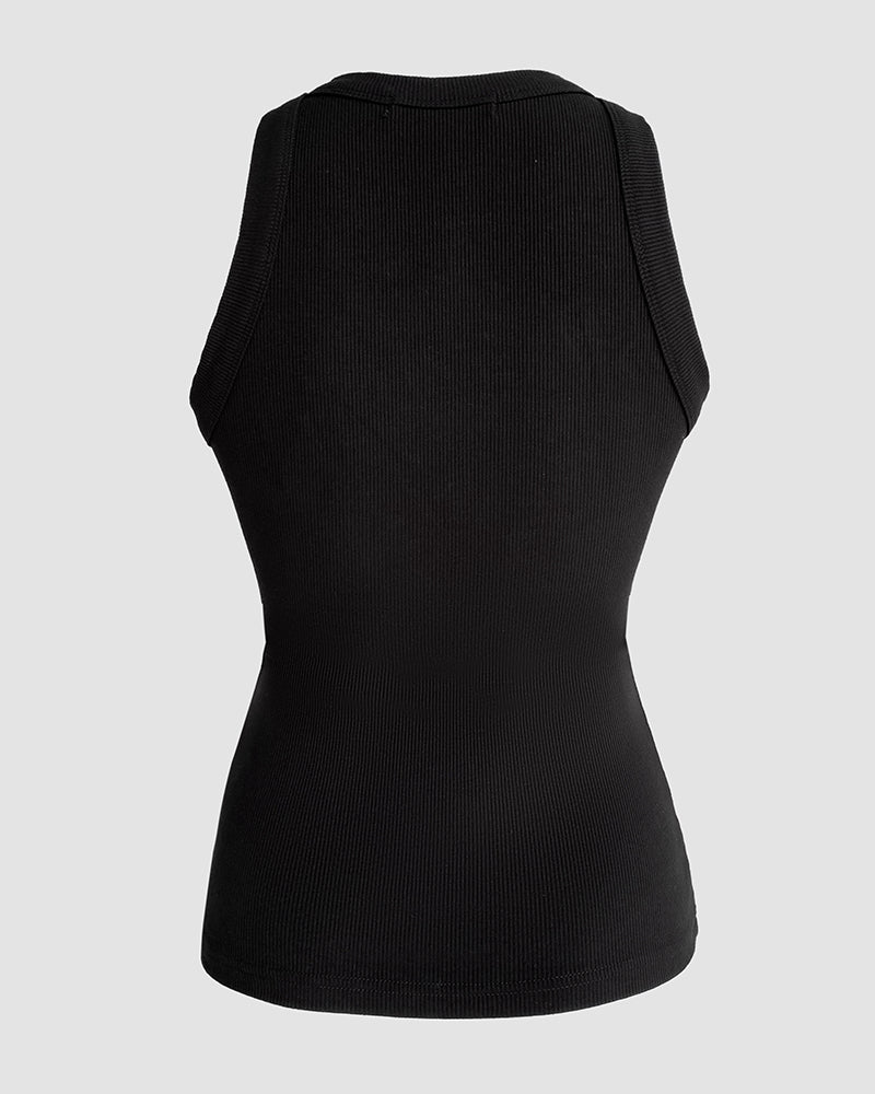 Sequin Keyhole Neck Sleeveless Rhinestone Ribbed Tank Top