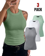 3-Pack Knit Racerback Tank Tops, Round Neck, Thick Straps