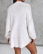 V-Neck Beaded Long Sleeve Fluffy Oversized Pullover Sweater