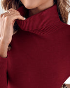 Turtleneck Long Sleeve Fleece-Lined Thermal Knit Sweater for Layering