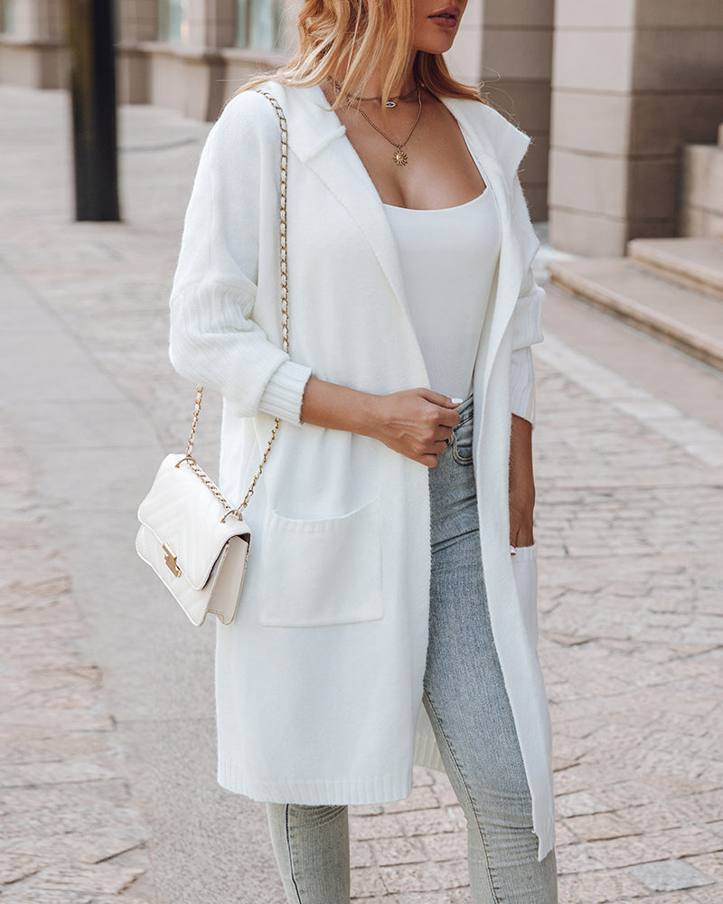 Hooded Heart Pattern Oversized Cardigan with Open Front