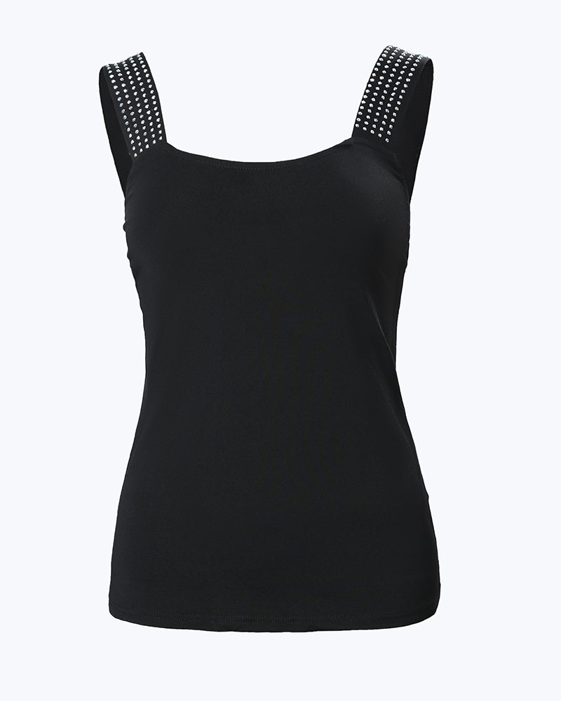 Thick Strap Tank Top with Rhinestone Embellishments
