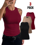3-Pack Knit Racerback Tank Tops, Round Neck, Thick Straps