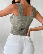 Floral Jacquard Square Neck Crop Top with Thick Straps