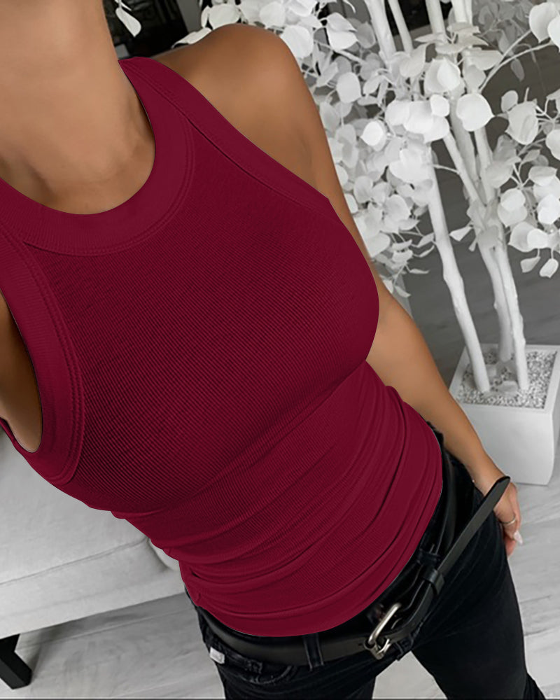 3-Pack Knit Racerback Tank Tops, Round Neck, Thick Straps
