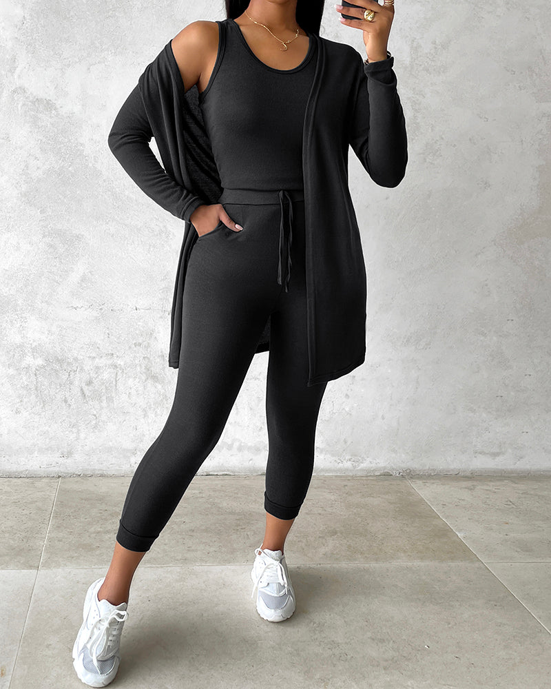 3-Piece Lounge Set: Tank Top, Open Coat, Comfort Pants
