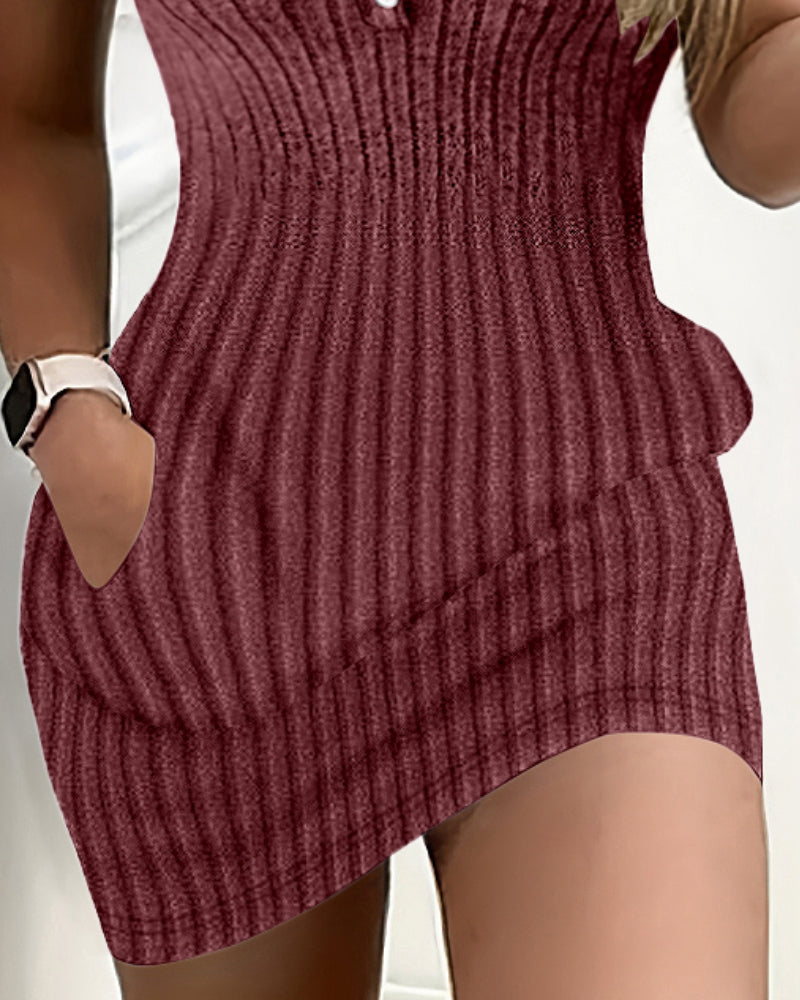 Ribbed Sleeveless Tank Dress: Button-Front, Bodycon Mini Style