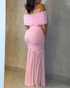 Off-Shoulder Ruched Waist Mermaid Evening Gown