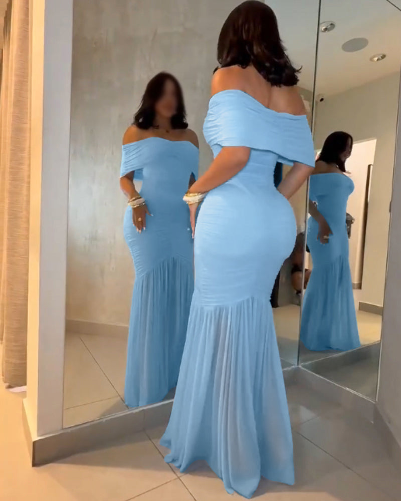 Off-Shoulder Ruched Waist Mermaid Evening Gown
