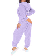 3D Ear-Buttoned Fluffy Lounge Jumpsuit with Practical Features