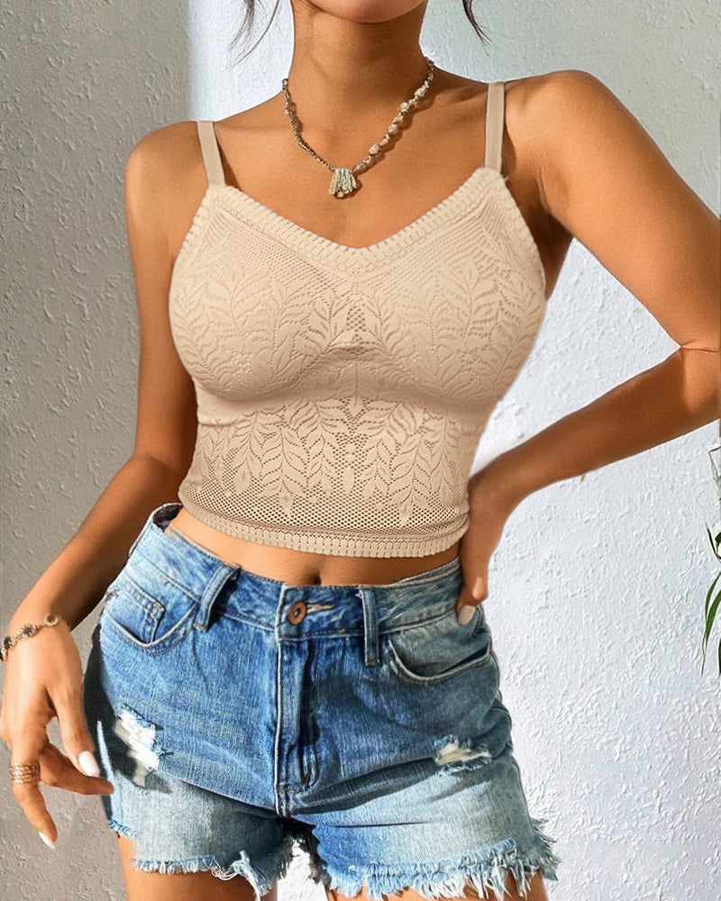 Lace V-Neck Camisole with Adjustable Spaghetti Straps Bralette