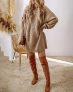 Casual Mid-Length Cable Knit Drop Shoulder Pullover Sweater