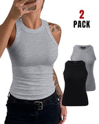 2-Pack Ribbed Racerback Tank Tops, Round Neck, No Bra Pads