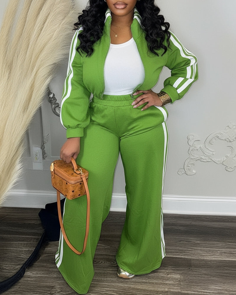 Zip Crop Jacket and Wide-Leg Pants 2-Piece Ensemble
