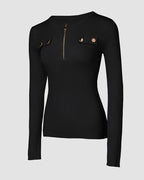Half-Zip Ribbed Knit Crewneck Sweater with Flap Detail Pullover.