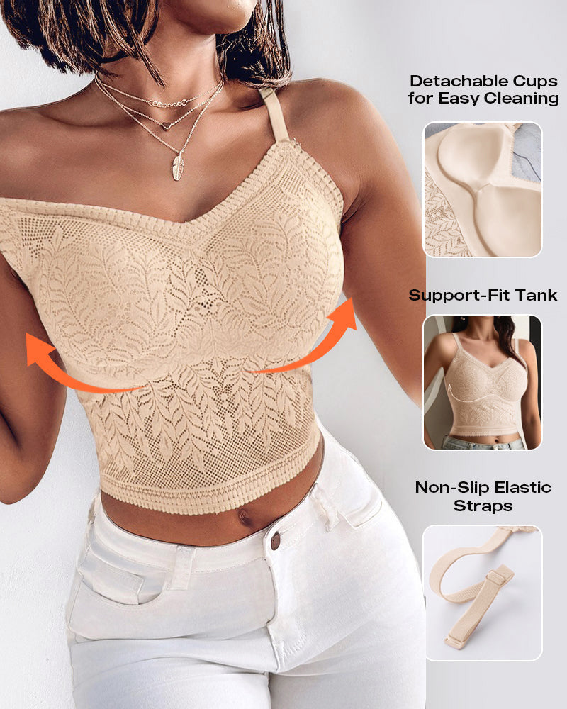 Lace V-Neck Camisole with Adjustable Spaghetti Straps Bralette