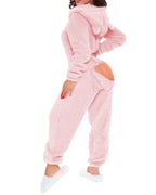 3D Ear-Buttoned Fluffy Lounge Jumpsuit with Practical Features