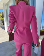 2-Piece Notched Collar Coat with Slim Fit Flared Pants Set