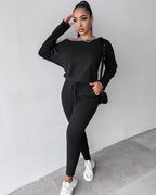 2-Piece Asymmetrical Neck Sweater and Drawstring Slim-Fit Pants Set