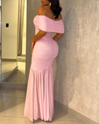 Off-Shoulder Ruched Waist Mermaid Evening Gown