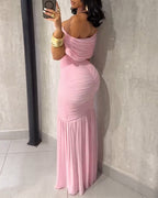 Off-Shoulder Ruched Waist Mermaid Evening Gown