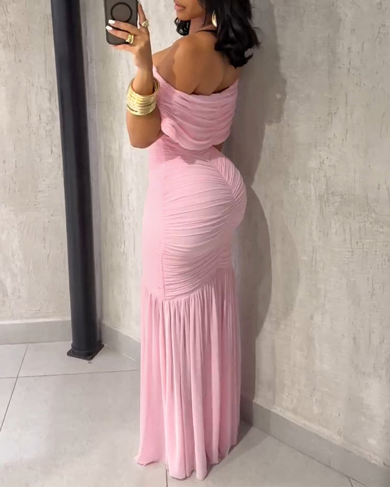Off-Shoulder Ruched Waist Mermaid Evening Gown