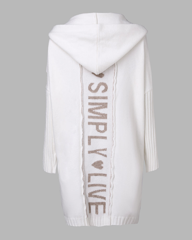 Hooded Heart Pattern Oversized Cardigan with Open Front