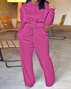 2-Piece Long Sleeve Hoodie and Wide-Leg Pants Set.