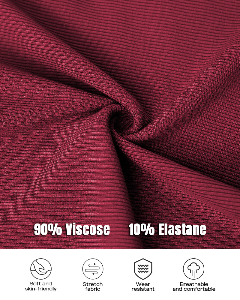 U-Neck Long Sleeve Ribbed Top with Built-In Bra