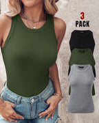 3-Pack Knit Racerback Tank Tops, Round Neck, Thick Straps