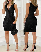 Glitter Twist Plunge Neck Sleeveless Ruched Party Dress