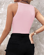 Rhinestone-Embellished Tank with Keyhole Neck and Sequin Details