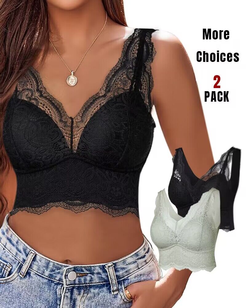 2-Pack Scallop Trim Lace V-Neck Bralette Camisoles