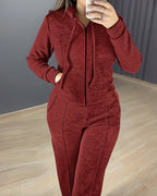 Two-Piece Ensemble Featuring Long-Sleeve Hoodie and Straight-Leg Pants