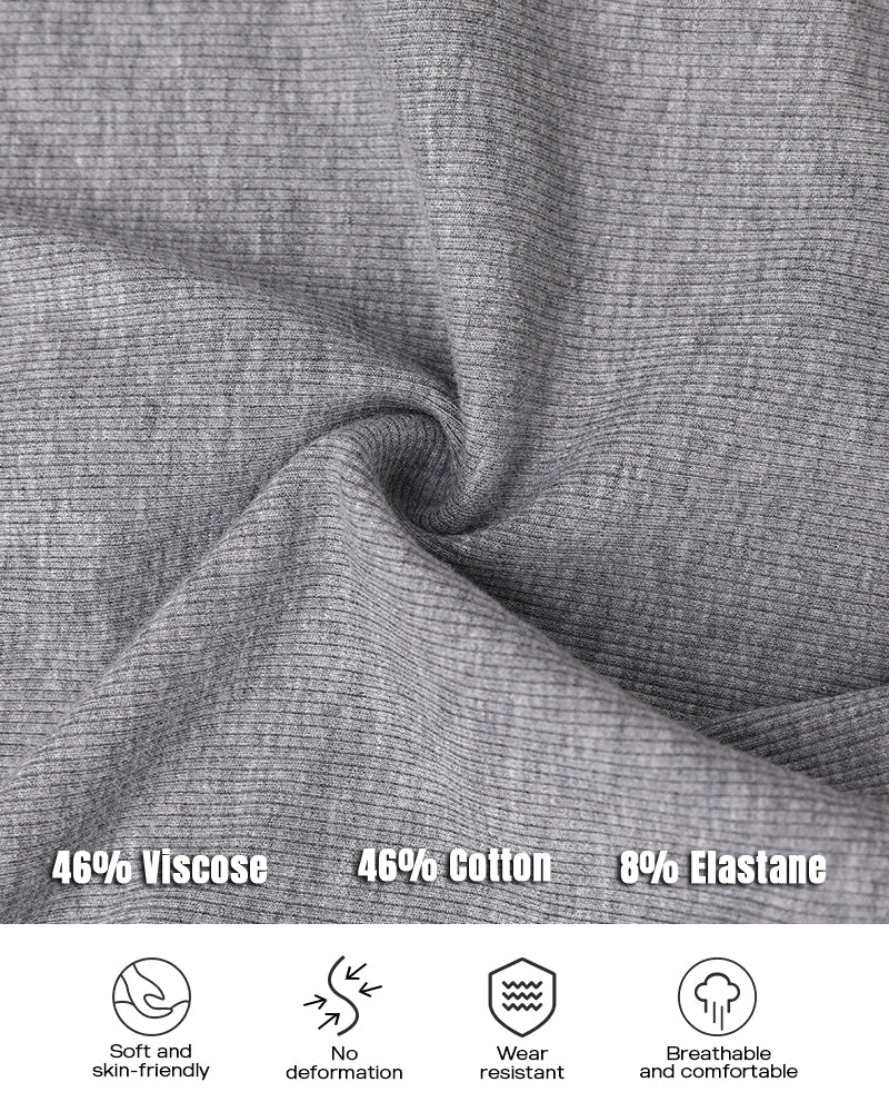 Rib Knit Notch Neck Long Sleeve Top with Built-In Bra