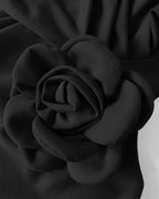 3D Floral Ruched Bodycon Dress with Puff Sleeves and Slit