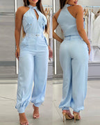 2-Piece High Neck Sleeveless Top and Cuffed Cargo Pants Set