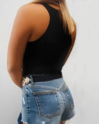 Round Neck Embellished Rhinestone Skinny Tank Top