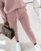 2-Piece Asymmetrical Neck Sweater and Drawstring Slim-Fit Pants Set