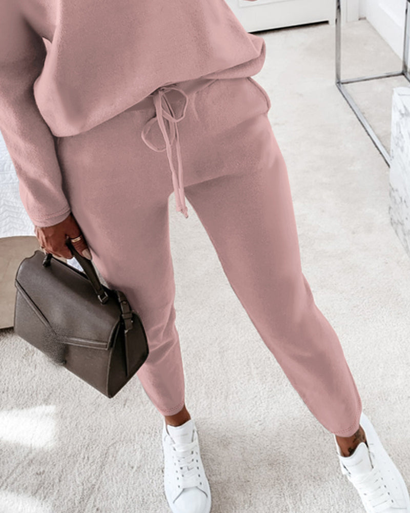 2-Piece Asymmetrical Neck Sweater and Drawstring Slim-Fit Pants Set