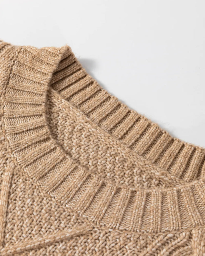 Casual Mid-Length Cable Knit Drop Shoulder Pullover Sweater