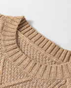 Casual Mid-Length Cable Knit Drop Shoulder Pullover Sweater
