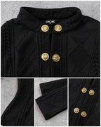 Argyle & Cable Textured Double-Breasted Coat with Metal Button Stand