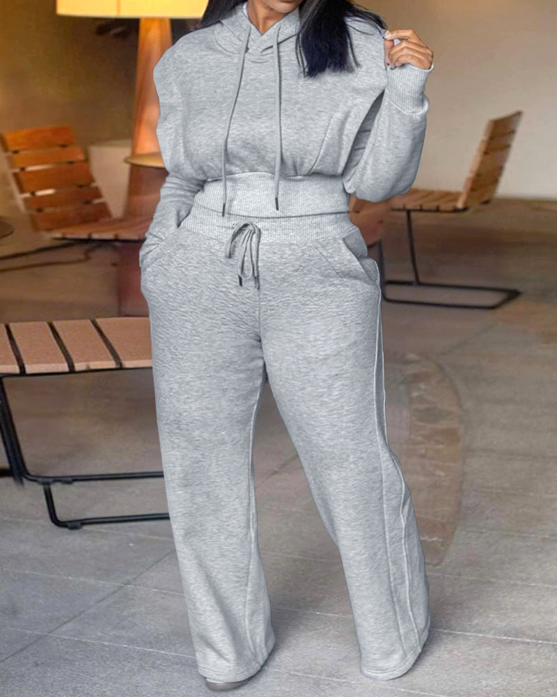 2-Piece Long Sleeve Hoodie and Wide-Leg Pants Set.