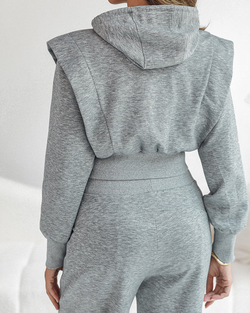 2-Piece Long Sleeve Hoodie and Wide-Leg Pants Set.